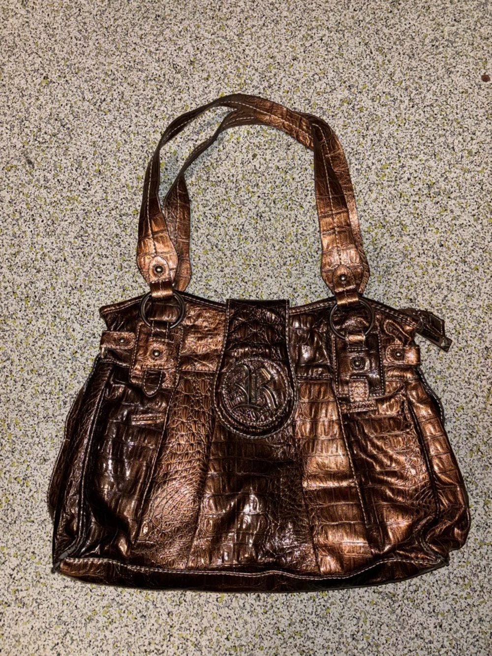Women’s Metallic Brown Reflections Croc-Embossed Shoulder Bag
